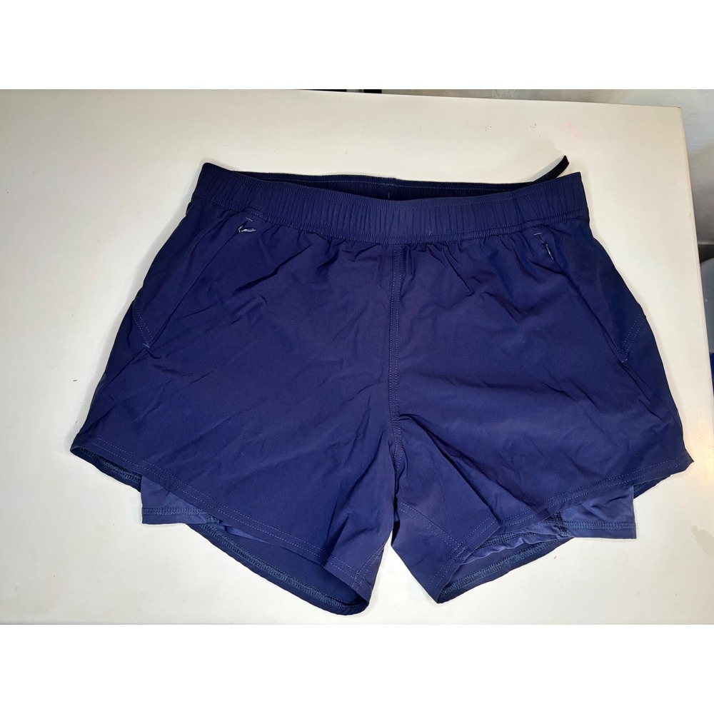 Fair Harbor Womens Navy Active Running Shorts Medium Liner Zip Pocket